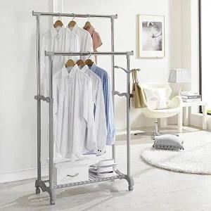 고품질 파이프 미니 선반 이동식 더블 조립식행거 옷걸이 스탠드옷걸이 이동식행거 옷걸이행거 WFH0W9G