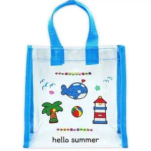 [골드스마일]고래 디자인 비치백 4인용 보석십자수 패턴 여름휴가 대형 가방