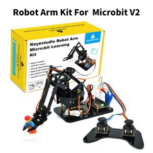 키에스튜디오 4DOF 마이크로비트 V2 로봇 팔 스타터 키트 아크릴 기계식 클로 장난감 (마이크로비트 로봇 키트 DIY 로봇 STEM 프로그래밍용)