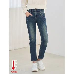 [하프클럽/진마니아]블루 스판 위빙 본딩기모 아치포인트 배기 데님