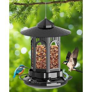 야외용 매달린 새 모이통, 작은 새와 벌새를 위한 노메쉬 야생 새 모이통, 다람쥐 방지, 해바라기 씨 모이통, 투명 창 장착(1, 검은색 모이통)