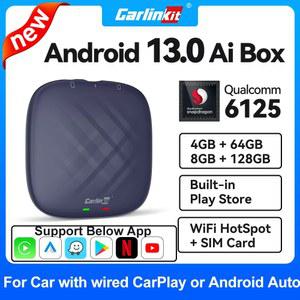 새로운 CarlinKit CarPlay Ai Box Qualcomm QCM6125 SM6225 8 코어 C 안드 13 무선 자동 GPS 4G LTE 유선 자동차
