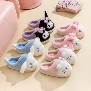 여성용 털실내화 산리오 정품 캐릭터 입체 겨울 거실 슬리퍼 240mm