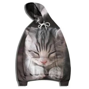 남성 패션 동물 솔리드 피자 고양이 재미있는 패턴 의류 맨투맨 후드 유로 사이즈 S-6XL 여성 아웃웨어 풀