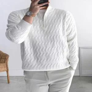 반 목폴라 지퍼 목티 목 폴라티 반폴라티 하프 터틀넥 남자 남성 흰색 스웨터 가을 겨울 스타일 여유롭고