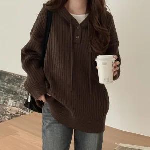 [제작] 재퍼 루즈핏 반오픈 후드 니트 84960 빅사이즈 여성의류