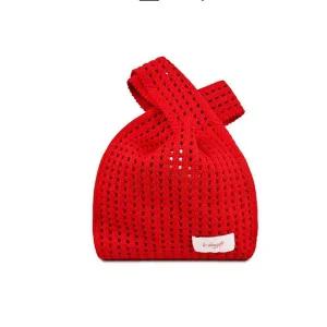 [골드스마일]봉다리백 여성 봉지백 미니 니트 가방 레드 데일리니트백