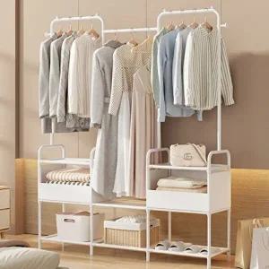 고품질 침실 원룸 선반형 3단 수납 스텐드 행거 옷행거 스틸행거 스탠드행거 WFH6TU7