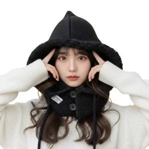 오버핏 빅사이즈 후드 넥워머 여성 니트 바라클라바 겨울 방한모자 후드워머