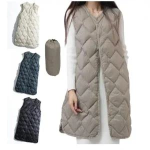 오리털 여성 퀼팅 조끼 롱패딩 패딩 다이아 롱조끼 덕다운 경량 봄조끼
