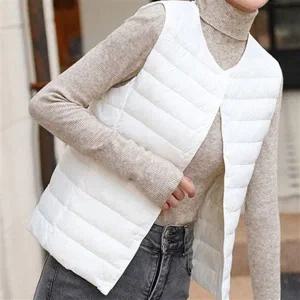 여성 덕다운 조끼 브이넥 베이직 라운드 여성 경량 패딩 조끼 데일리 가을 어린이 아동 겨울