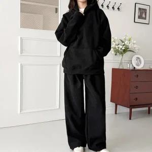 [sado]여성 코듀로이 상하세트 골덴 풀오버 후드 핀턱 와이드바지세트 양털안감 FW1050W