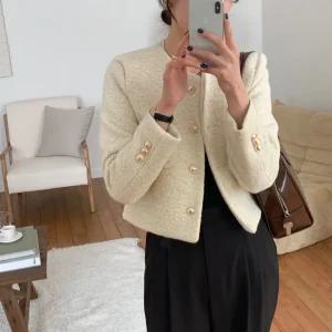 니모퀄트 트위드 자켓 봄 가을 겨울 여성 숏 노카라 재킷 크롭 하객룩 아우터 캐주얼 긴팔 K2300 정장 하객