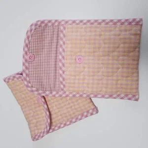 [골드스마일]핸드메이드 퀼트 파우치 핑크 체크 하트