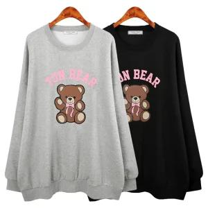 허밍퍼플 여성용 5998 N 기모 톤 베어 박스 RD 빅사이즈 겨울 신상 따뜻한 긴팔 티 맨투맨 귀여운 캐릭터