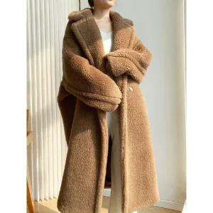 롱 아우터 양모 낙타색 테디 퍼 코트 중장형 여성 겨울용