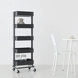 [마켓비]고품질 이동식 트롤리 카트 5단 틈새선반 다용도 진열대 이동식트롤리 5단트롤리 트롤리카트 WFHB