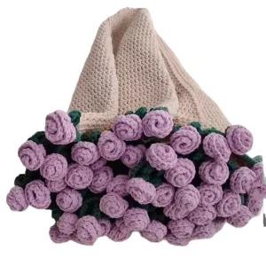 완제품 꽃다발담요 블랭킷 레드 장미꽃 송이 다발 코바늘 지름 꽃 뜨개꽃 수제 완성품