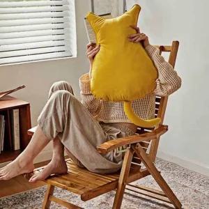 고양이쿠션 옐로우 쿠션 고양이모양쿠션 소파쿠션 (WFG1N1J)