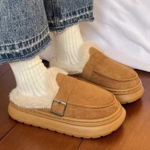 [디아슈즈]오코 스웨이드 버클장식 털안감 겨울 블로퍼 3cm