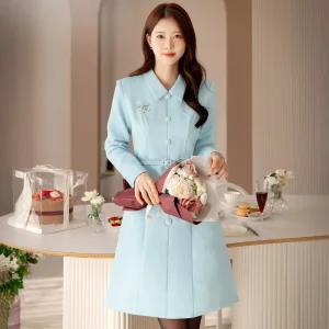 [시크라인] (~XXL까지) 레오닛 카라 트위드 벨트 원피스 겨울 하객룩 오피스룩 모임룩 격식룩 연말룩 빅사이즈