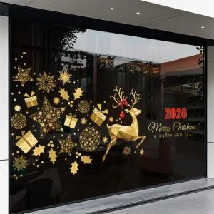 2026 골드 크리스마스 레터링 정전기시트지 창문스티커 루돌프 사슴 리본 선물 눈꽃 대형