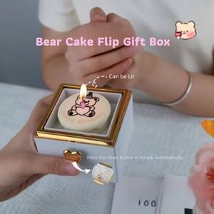 창의적인 자동 플립 곰 링 박스 회전 디자인 서프라이즈 메커니즘 미니 케이크 캔들
