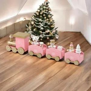 ( )해피 크리스마스 원목 기차(핑크) 미니어처 장식소품