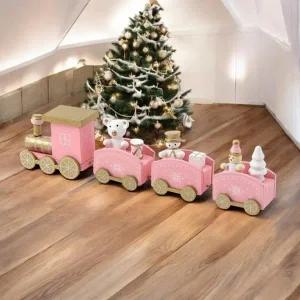 ( )해피 크리스마스 원목 기차(핑크) 미니어처 장식소품