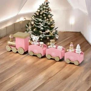 ( )해피 크리스마스 원목 기차(핑크) 미니어처 장식소품