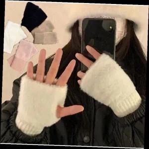 여성 겨울 밍크털 핸드워머 팔토시 장갑 방한 손목 보온 니트 털장갑 화이트 소프트