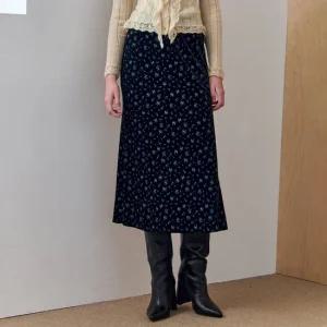 [MAXZA] 플라워 패턴 벨벳 롱 스커트