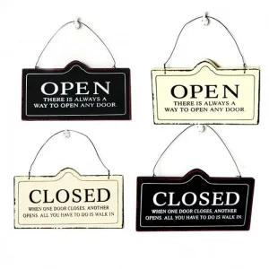 클로즈 양면 오픈 걸이형 복고풍 우드 팻말 2타입 와이어 안내 빈티지