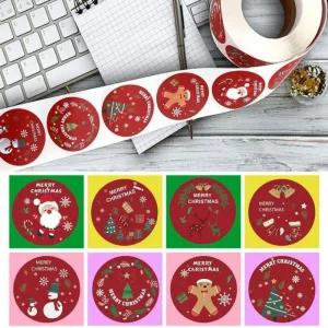크리스마스 8디자인 스티커 원형 크리스마스 스탬프 절 스티커 점착 1롤 소품 500p 성