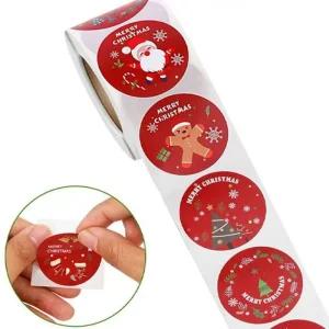 절 스티커 1롤 성탄 스탬프 스티커 8디자인 크리스마스 크리스마스 500p 2.5cm 원형