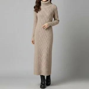 여성 겨울 목폴라 꽈배기 니트 롱원피스 루즈핏 체형커버