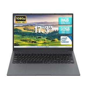 17인치 노트북, 셀러론 N5095(최대 2.9GHz) 16GB RAM 512GB SSD, Windows 11, 1920 x 1080 디스플레이가 있는 컴퓨터, 타입 C, 웹캠, 듀얼 Wi-Fi, Buletooth 4.2, HDMI, USB 3.0