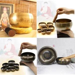 불교종 명상종 1세트 요가 금속 명상 그릇 부처님 사운드 티베트 벨 스트라이커 황동 차임 수공예품 음악