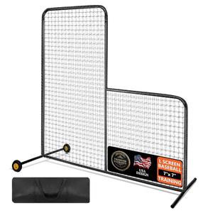 바퀴가 달린 7x7피트 길이의 오리엔게어 L-스크린 야구 투구 화면, 배팅 케이지용 휴대용 보호망, 야구용 투수 스크린 안전