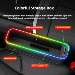 차량용 2포트 USB 충전 컬러 라이트 시트 틈새 수납함 LED 자동차 정리함 내부