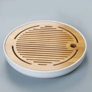 심플 원형 다기 차받침 트레이 화이트 디자인 티테이블용