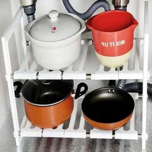 [골드스마일]주방 싱크대 하부 수납선반 양념 정리대 길이 조절 가능