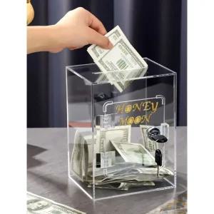 투명 아크릴 저금통 사각 투명저금통 금고 인테리어