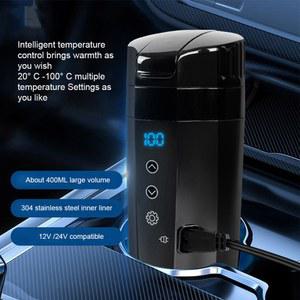 온열 400ml 차량용 히팅 전기 주전자 스테인리스 스틸 스마트 온도 조절 터치 LCD 디스플레이 여행용 커피 머그 워머