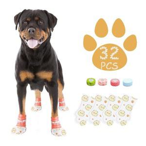 강아지 고양이용 퍼트리피 일회용 반려견 부츠 32개 반려동물 조절 가능한 붕대로 방수 통기성 소형 중형 대형견용 양말 보호대 너비 57 15인치