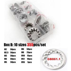 외부 톱니 잠금 와셔 가스켓 모음 세트 박스, M2  M16 304 스테인레스 당 315 개,