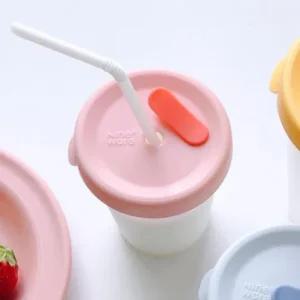 나인웨어 어린이 유아 실리콘 빨대컵 투명 핑크 2개