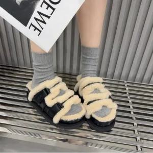 [라운슈] 오픈토 퍼트리밍  통굽 여성 슬리퍼 5cm