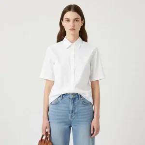 메종 마르지엘라   마르지엘라23FW S67DR0003 S43001 100 로우 커프 반팔 셔츠 화이트