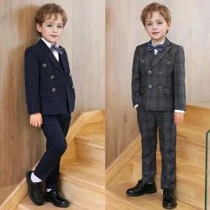 아트박스/교복몰 에단 브레스티드 체크패턴 정장 턱시도 풀세트(자켓